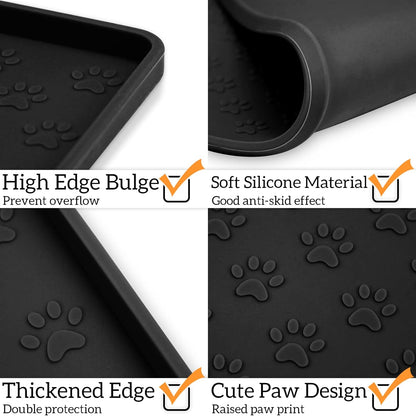 Ptlom Pet Placemat for Dog and Cat, Mat for Prevent Food and Water Overflow, Suitable for Small, Medium and Big Pet, 18" 12", Grey, Silicone