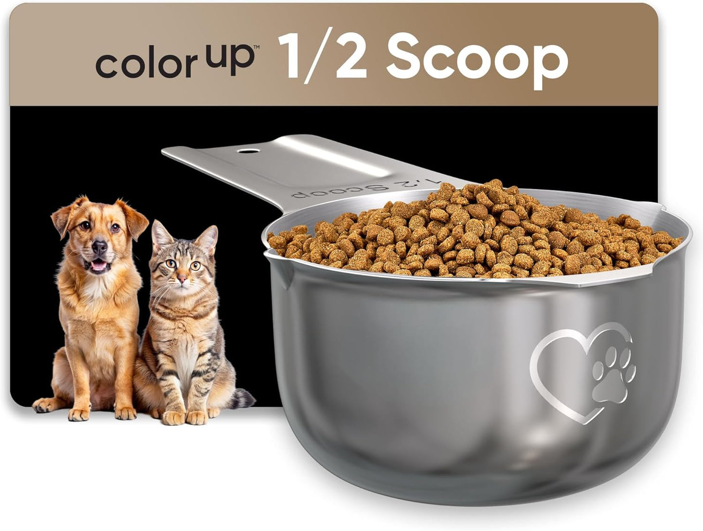 Color Up 1 Cup Pet Food Scoop – Stainless Steel Dog Food Scoop Cup (16 Tbsp) – Heavy-Duty, Rust-Resistant Measuring Scoop for Dogs, Cats, Birds & Rabbits – Ideal for Dry Food & Treats