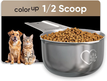 Color Up 1 Cup Pet Food Scoop – Stainless Steel Dog Food Scoop Cup (16 Tbsp) – Heavy-Duty, Rust-Resistant Measuring Scoop for Dogs, Cats, Birds & Rabbits – Ideal for Dry Food & Treats
