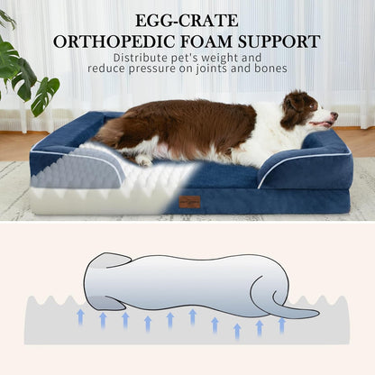 Comfort Expression Orthopedic Dog Bed for Extra Large Dogs 42x30 Inch, Waterproof Egg Crate Foam XL Pet Bed with Removable Bolsters, Dog Couch with Washable Cover & Non-Slip Bottom, Grey - Colors B