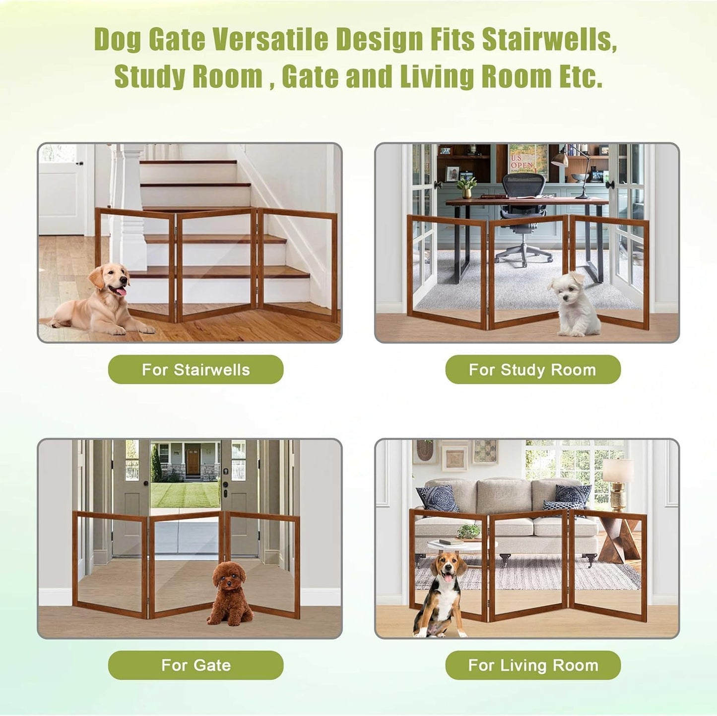 LZRS Clear Dog Gate for Indoor Use - Transparent Pet Fence with Solid Hardwood and Plastic Board, Stylish & Durable freestanding Pet Gate for Doorways, Stairs and Hallways-2 Panel Cherry