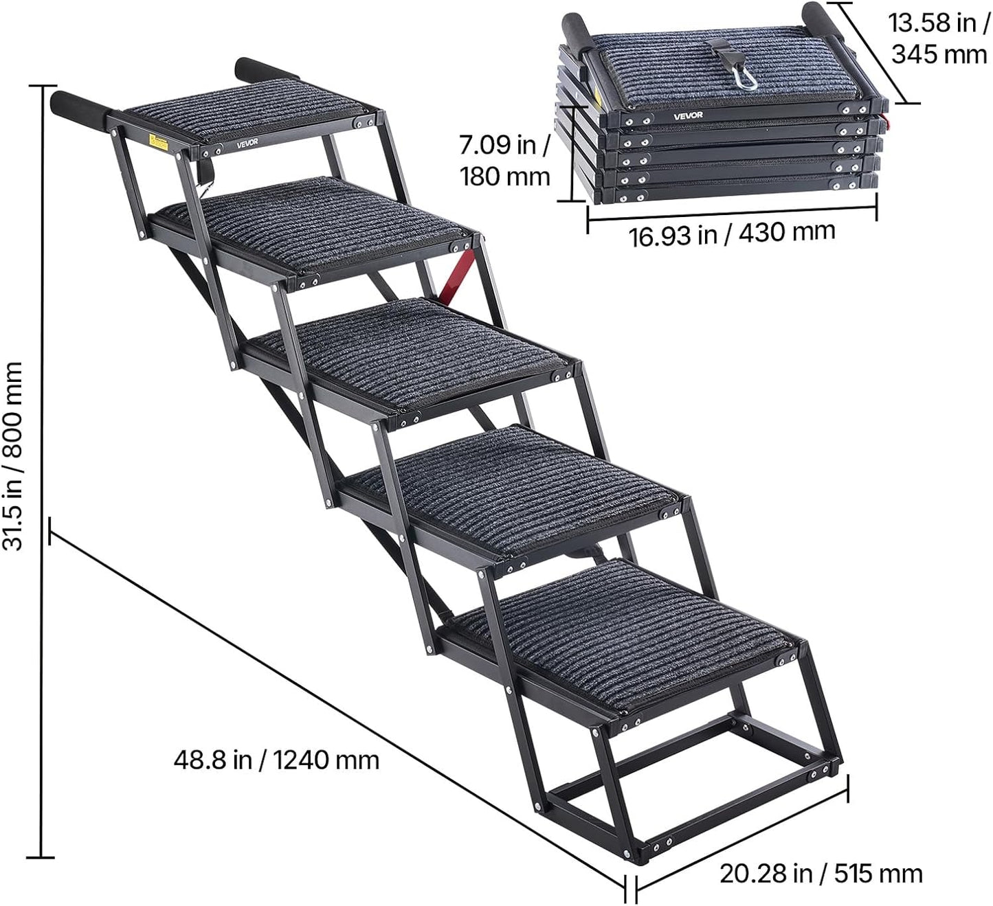 VEVOR Dog Stairs for Car, 4 Steps Extra Wide Foldable Dog Ramp for Large Dogs with Non-Slip Rug Surface, Portable Lightweight Pet Ladder for Car, SUV, Truck, High Beds, Sofas, Support up to 200 lbs