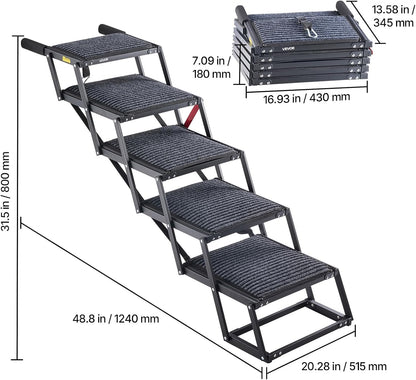 VEVOR Dog Stairs for Car, 4 Steps Extra Wide Foldable Dog Ramp for Large Dogs with Non-Slip Rug Surface, Portable Lightweight Pet Ladder for Car, SUV, Truck, High Beds, Sofas, Support up to 200 lbs