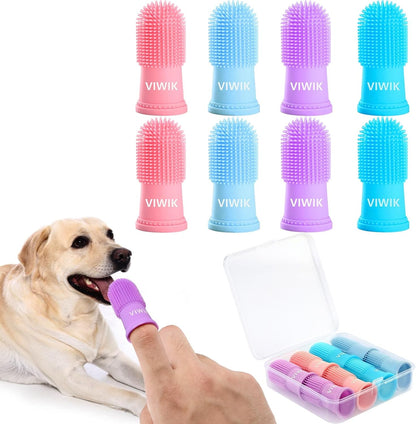 VIWIK 4Pack Dog Toothbrush Kit - Cat Finger Toothbrush for Medium to Large Dogs & Puppies, Dental Care & Teeth Cleaning