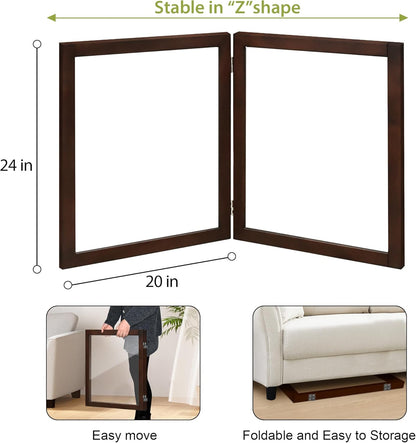 LZRS Clear Dog Gate for Indoor Use - Transparent Pet Fence with Solid Hardwood and Plastic Board, Stylish & Durable freestanding Pet Gate for Doorways, Stairs and Hallways-2 Panel Cherry