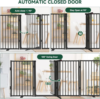 Snagle Paw Full Metal Freestanding Dog Gate,Indoor Dog Gate with Floor Protect Support Feet, 40x24 Inches Foldable Dogs Barrier for Stairs, Hallways and Doorways (24'' H 2 Panel, White
