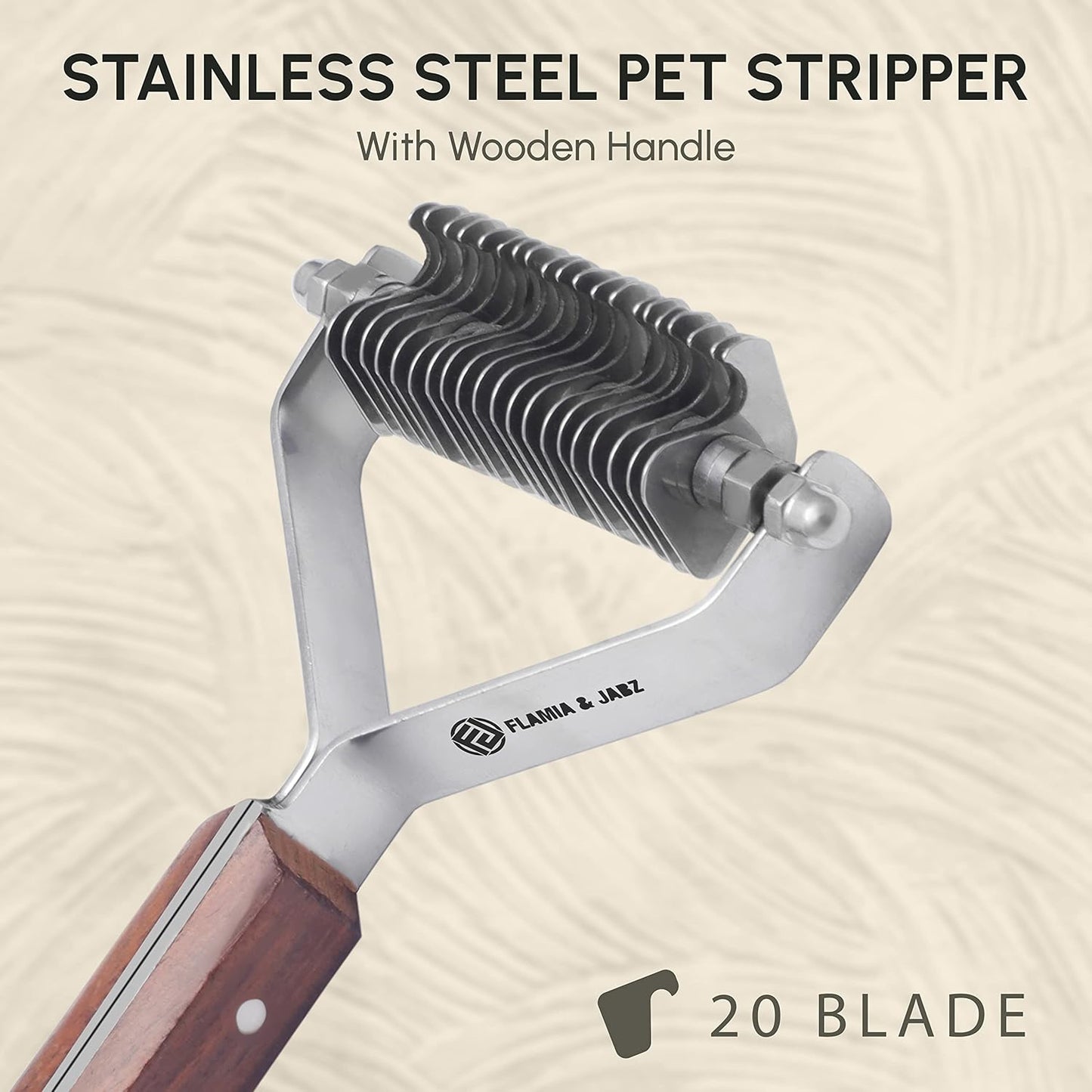 Flamia & Jabz Undercoat Rake for Dogs & Cats, Dematting Grooming Stripper Tool (14 Blades)