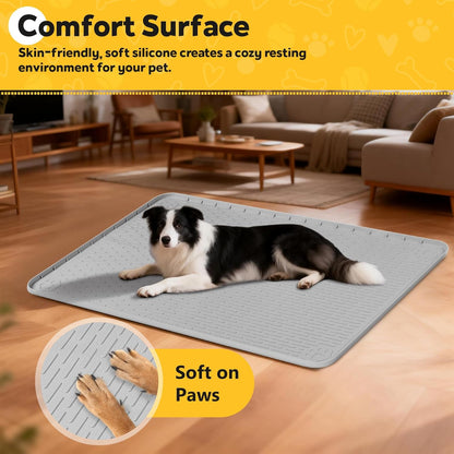 Silicone Dog Crate Mat, 50"x35" Under Dog Crate Kennel Pad with Raised Edge, Washable Dogs Bed Mat, Waterproof, Leakproof, Protect Floors (Green)