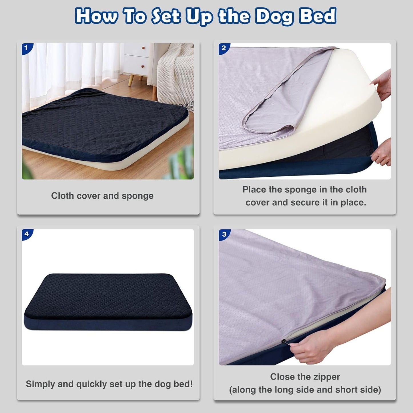 Large Dog Bed, High Density Foam, Good Resilience for Enough Cushion to Large Dogs Such as Great Dane, 47 * 39 Inches Widen Pet Bed, Non Slip Bottom with Removable Washable Cover