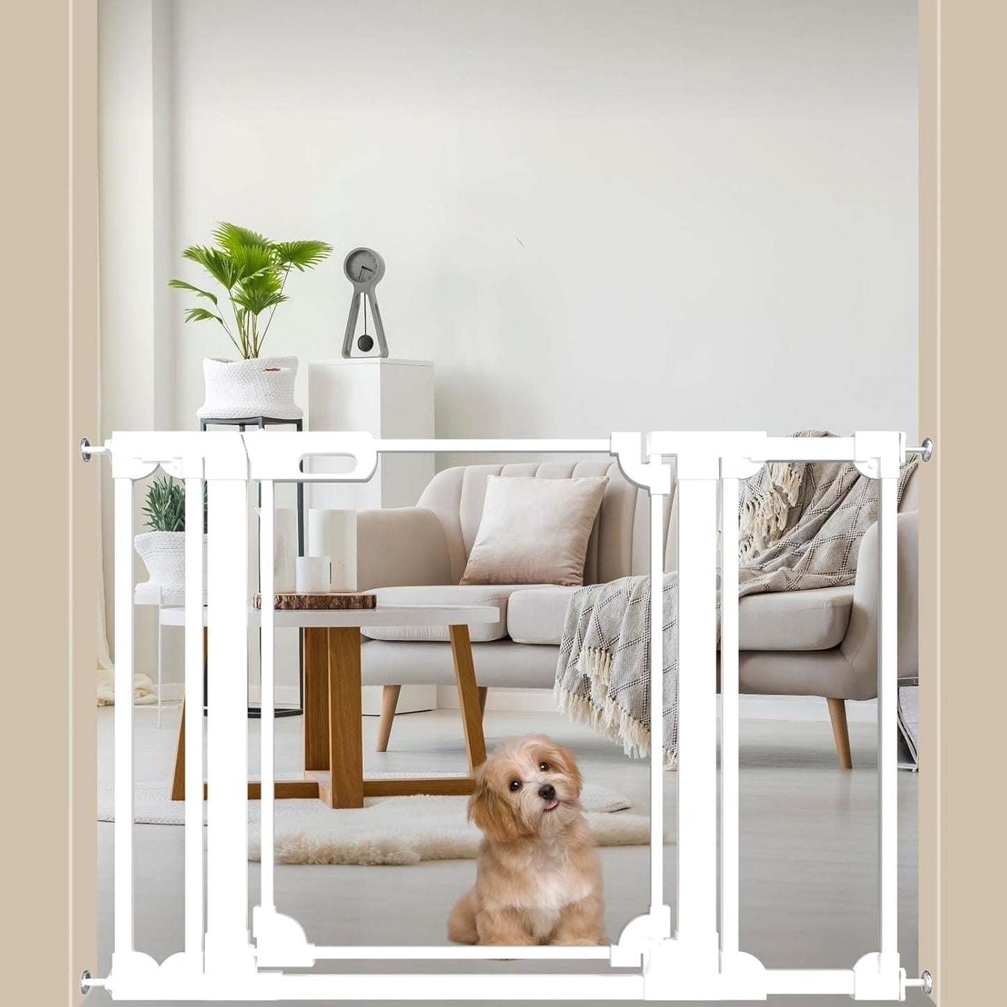 WAOWAO Clear Baby Gate for Stairs Modern Design Acrylic Auto Close Pet Gate, 29.52-37.79" Wide Safety Baby Gate for Doorways,White Clear Dog Gates Indoor, Hallways,Kitchen