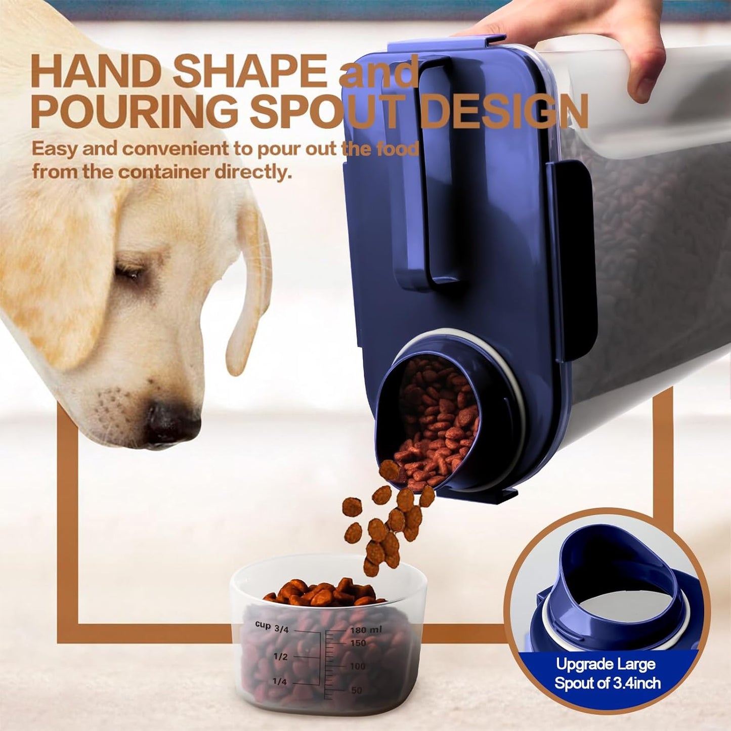 TIOVERY Dog Food Storage Container, 5-7 Lbs Airtight Pet Food Container, Cat Food Container Dispenser Plastic Bin with Pouring Spout, Portable Handle and a Collapsible bowl for Dogs Cats Grey/6Qt