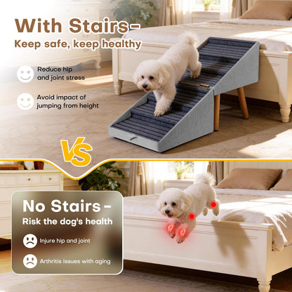 17.13" H Dog Stairs for Small Dogs, 2-in-1 Pet Steps & Ottoman - Foldable Dog Stairs for Couch, Non-Slip Wooden Pet Stairs for Puppy Senior Injured Dogs