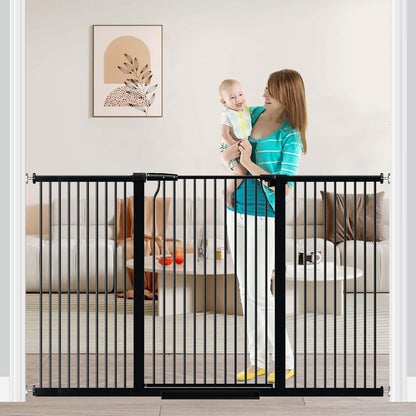 Fairy Baby 40.5" Extra Tall Baby Gate for Stairs, Fits Openings of 40.6" to 54.7" Wide, Extra Wide Dog Gate Indoor, Pressure Mounted Walk Thru Swing Auto Close Metal Puppy Barrier for Doorway, Black