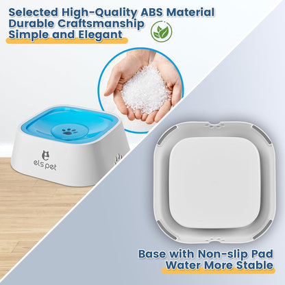 Dog Water Bowl no Spill, 35oz Slow Water Bowl for Dogs, BPA-Free, Anti-Splash & No-Slip Design, 1L Vehicle Carried Travel Spill Proof Pet Bowls, for Small Medium Cats and Pets. (White, 1L)