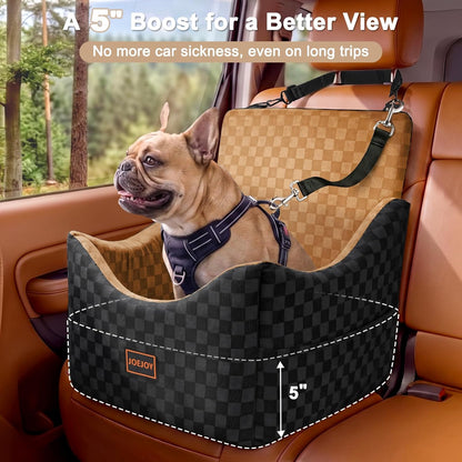 JOEJOY Elevated Dog Car Seat for Small/Medium Dogs up to 35 lbs, Memory Foam Booster Seat with Detachable Washable Cover, Travel-Safe Car Bed with Safety Belts & Storage Pockets, Grey