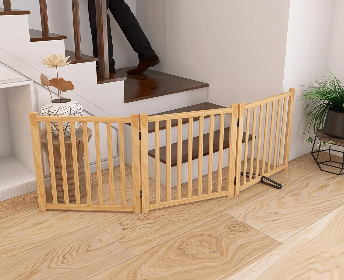 YOCAN Non-Painted Wood FreeStanding Pet Gate for Dogs,Wooden Dog Gates for Doorways, Stairs,The House, Dog Fences Indoor Puppy Gate-2 Panel H:23”