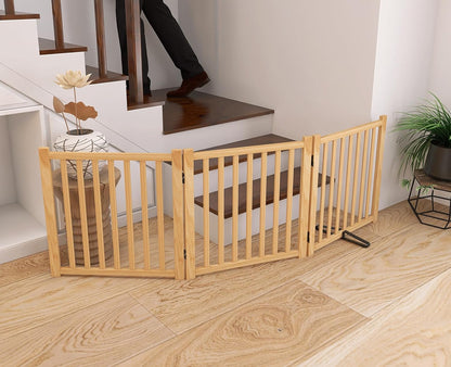 YOCAN Non-Painted Wood FreeStanding Pet Gate for Dogs,Wooden Dog Gates for Doorways, Stairs,The House, Dog Fences Indoor Puppy Gate-2 Panel H:23”