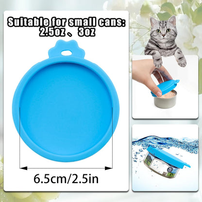 PINE & LINEN 4 Pcs 2.5inch Durable Pet Can Lids, Silicone Small Pet Can Covers Waterproof Cat Food Cans Lids for 3 oz Cat Food Cans（Yellow+Red+Pink+Blue）