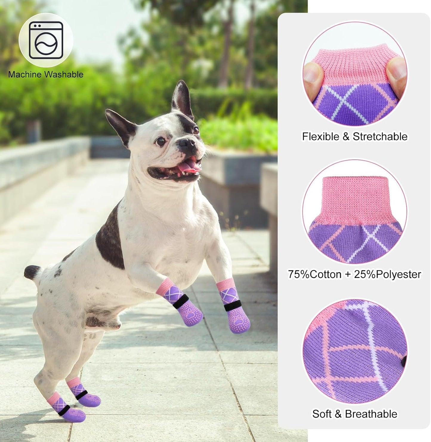 BEAUTYZOO 6PCS Dog Socks to Prevent Licking Paws, Anti Slip Dog Shoes for Hot Pavement Hardwood Floors, Traction Control Toe Grips Boots & Paw Protectors for Small Medium Large Senior Dogs, Grey S