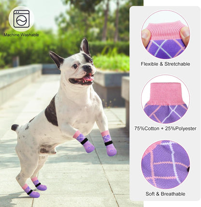 BEAUTYZOO 6PCS Dog Socks to Prevent Licking Paws, Anti Slip Dog Shoes for Hot Pavement Hardwood Floors, Traction Control Toe Grips Boots & Paw Protectors for Small Medium Large Senior Dogs, Grey S