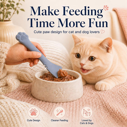 Meow&Woof Cover for Pet Can Food/Cat Wet Food Spoon/Lid for Dog Cans/Cute Paw Shape One Lid One Spoon Pack (Gray)