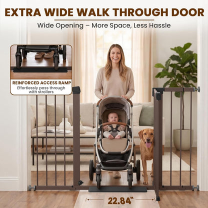 Mumeasy Baby Gate Extra Wide, 29.7-51'' Pressure Mounted Dog Gate with Walk Thru Door, Auto Close Pet Gate for House, Stairs, Doorways,Black