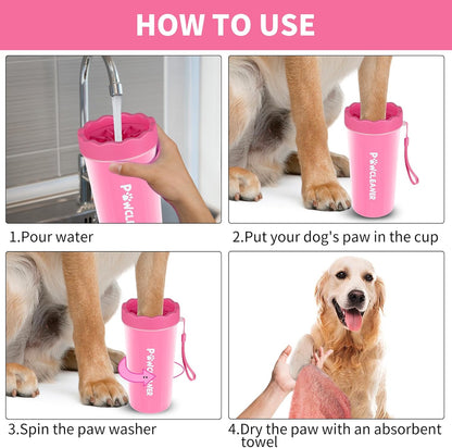 Professional 7 in 1 Dog Paw Cleaner for Dogs & Cats - Includes 1 Portable Paw Washer, 1 Bath Brush, 2 Dog Toothbrushes and 3 Absorbent Towels Note: Fits Paws up to 2 Inches Wide (Small, Blue)