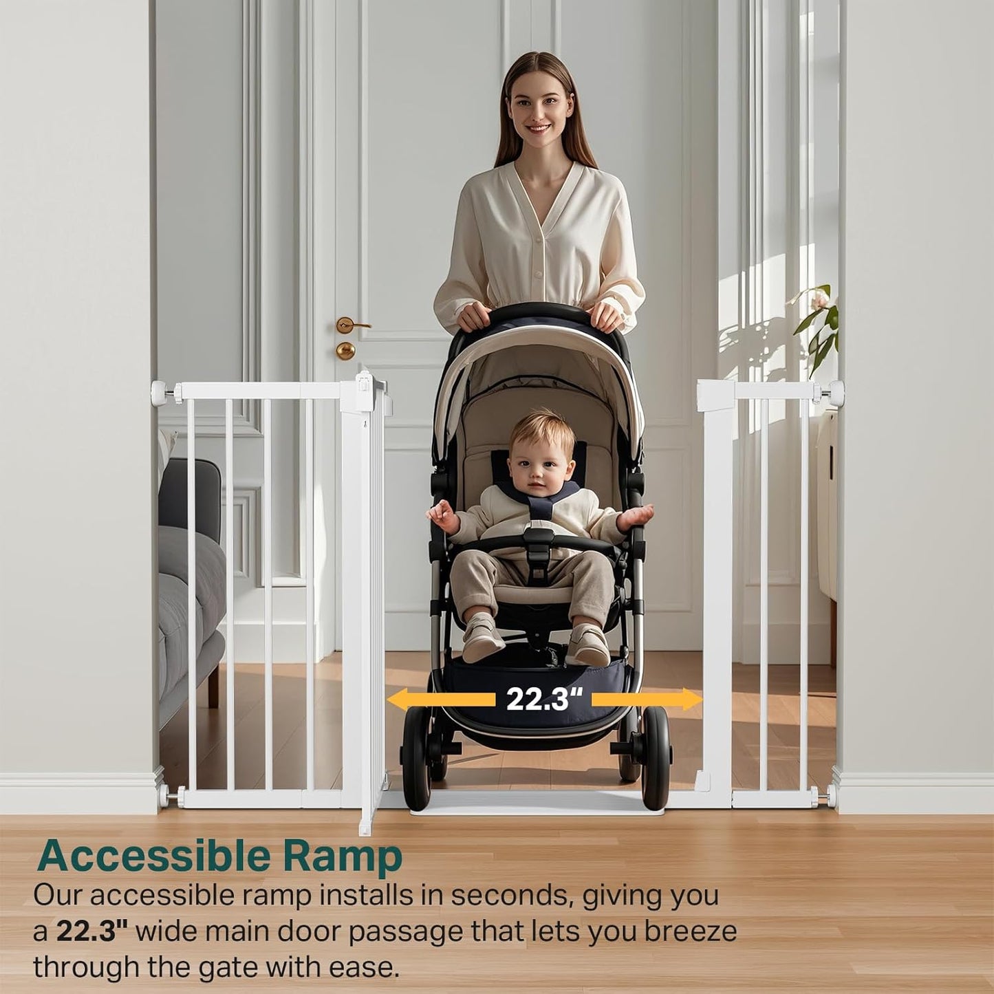 Cumbor 36.6-64" Extra Wide Baby Gate for Stairs, Dog Gates for Doorways, Auto-Close Pet Gate Indoor, Pressure Mounted Walk Through Safety Child Gate for Kids Toddler, Tall Pet Puppy Fence Gate, Brown