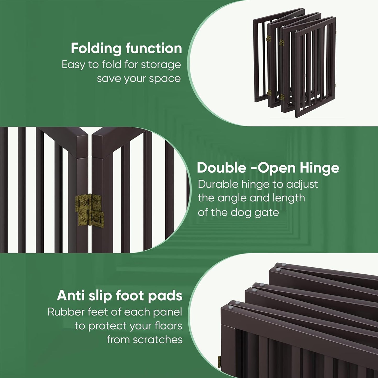 Freestanding Foldable Dog Gate - 4 Panel Room Divider with Metal Support Feet (Black)
