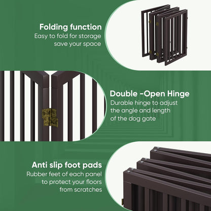 Freestanding Foldable Dog Gate - 4 Panel Room Divider with Metal Support Feet (Black)