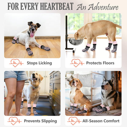 Anti Slip Dog Socks to Prevent Licking Paws, Double-Sided Grippy Dog Socks for Hardwood Floors, No Twist Paw Protector for Hot/Cold Pavement, Dog Booties for Small Medium Large Senior Dogs