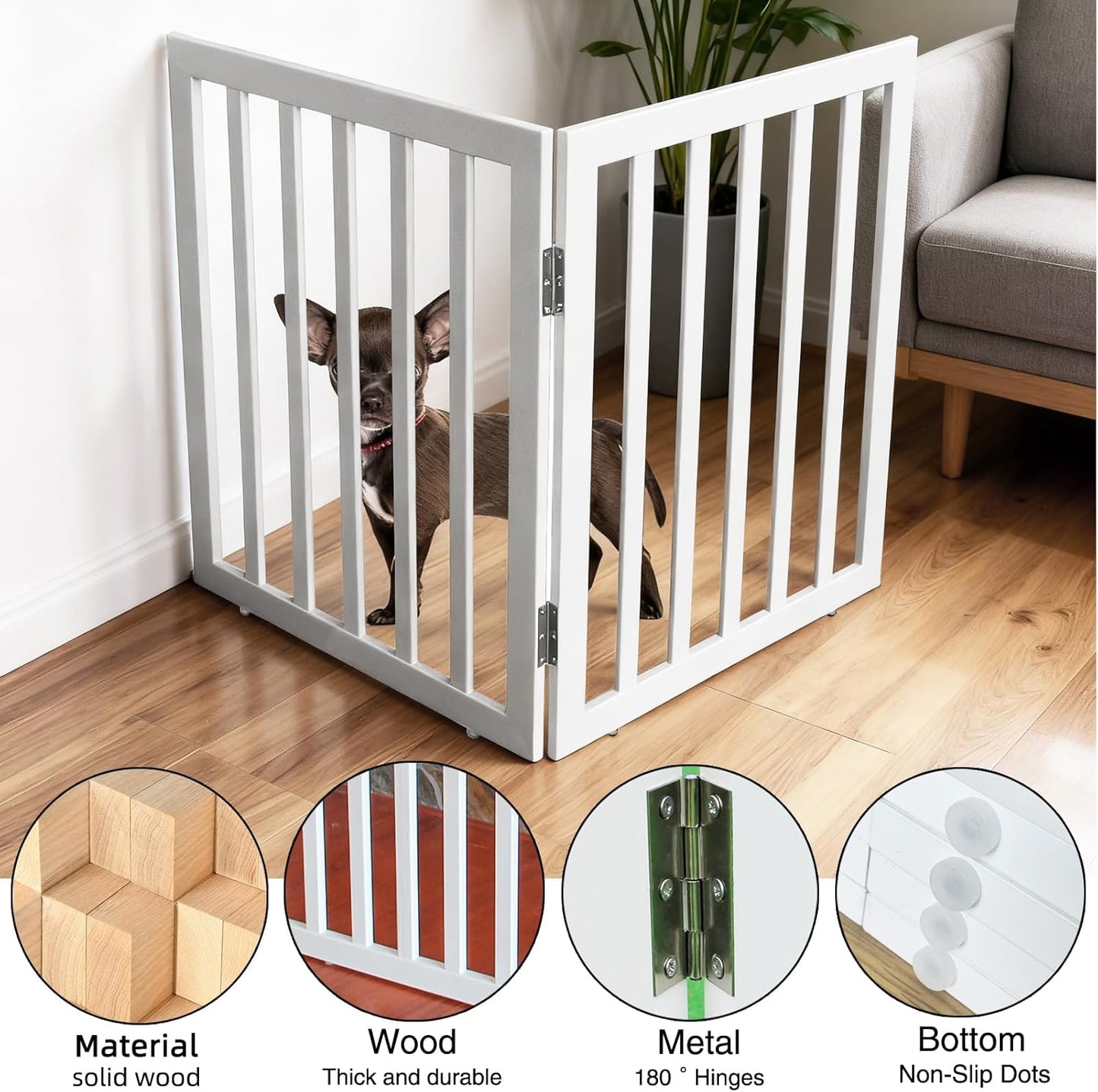 ZJSF Freestanding Indoor Dog Gate for House Foldable Wood Brown Puppy Gate for Doorways Pet Gate for Stairs Extra Wide Pet Fence 24" Height 2 Panels