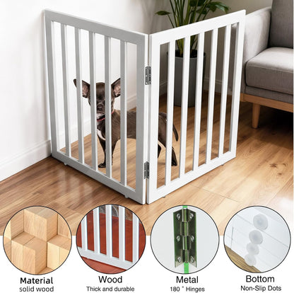 ZJSF Freestanding Indoor Dog Gate for House Foldable Wood Brown Puppy Gate for Doorways Pet Gate for Stairs Extra Wide Pet Fence 24" Height 2 Panels
