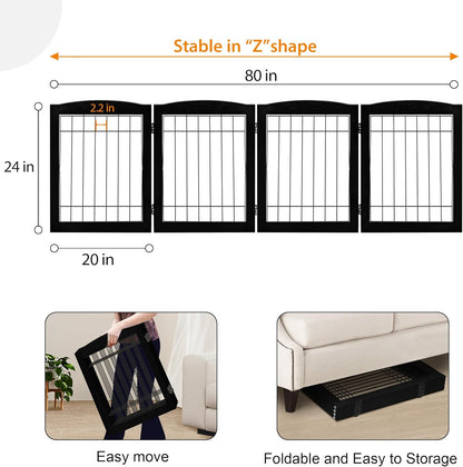 LZRS 2-Panel Freestanding Foldable Wood Dog Gate – Solid Wood & Steel Wire, Chew-Resistant Pet Barrier for Indoor Use, Ideal for Small to Medium Dogs, White
