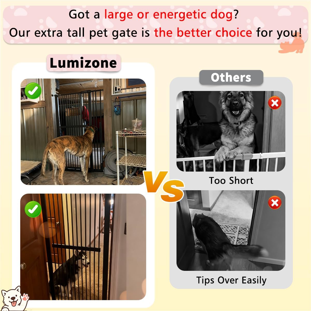 Lumizone Extra Tall Cat Gate 61.02" High Pressure Mounted Extra Wide 30.12"-34.05" (17Sizes) 1.37" Gap No Drilling Auto-Close Tall Pet Gate for Dogs (Black, 30.12"-34.05" W)
