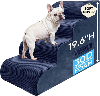 PAWSCRAT Pet Stairs for Dogs 4-Step, 19.6" H Pet Stairs for High Bed, Couch Sofa & Chair, 30D Material Soft Foam Dog Steps with Non-Slip Bottom Surface Removable Washable Cover, Grey