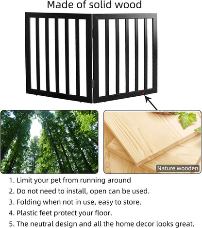 ZJSF Freestanding Indoor Dog Gate for House Foldable Wood Brown Puppy Gate for Doorways Pet Gate for Stairs Extra Wide Pet Fence 24" Height 2 Panels