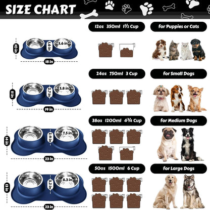 AsFrost Dog Food Bowls Stainless Steel & Water Dish with No-Spill and Non-Skid, Feeder Bowls with Dog Food Dish for Small Medium Large Size,Dogs,Cats,Puppy Pets, Black, 12oz