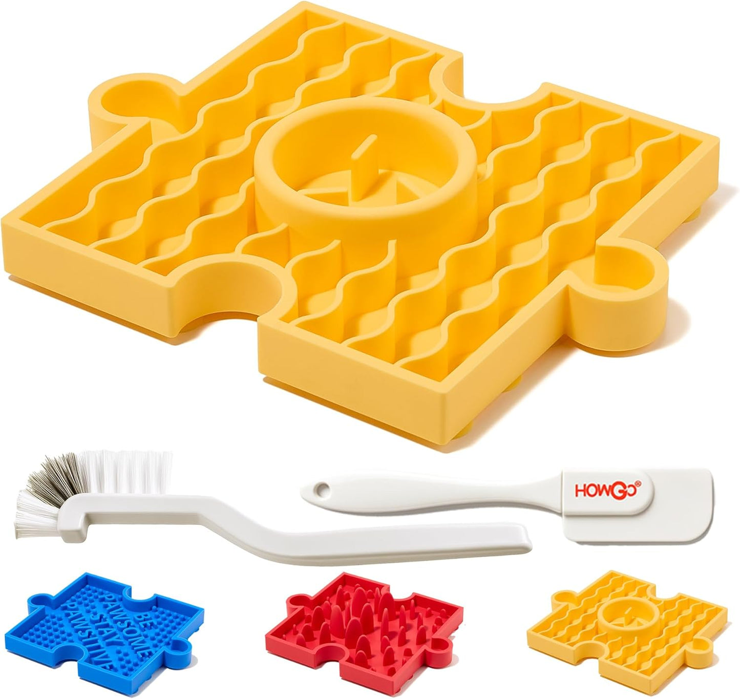 HowGo Puzzle Slow Feeder Lick Mat for Dogs, 38+ Suction Cups | Non-Slip Heavy Duty Maze Enrichment Bowl BPA-Free Silicone | Reduce Boredom Anxiety Free Combination (1PC, Red)