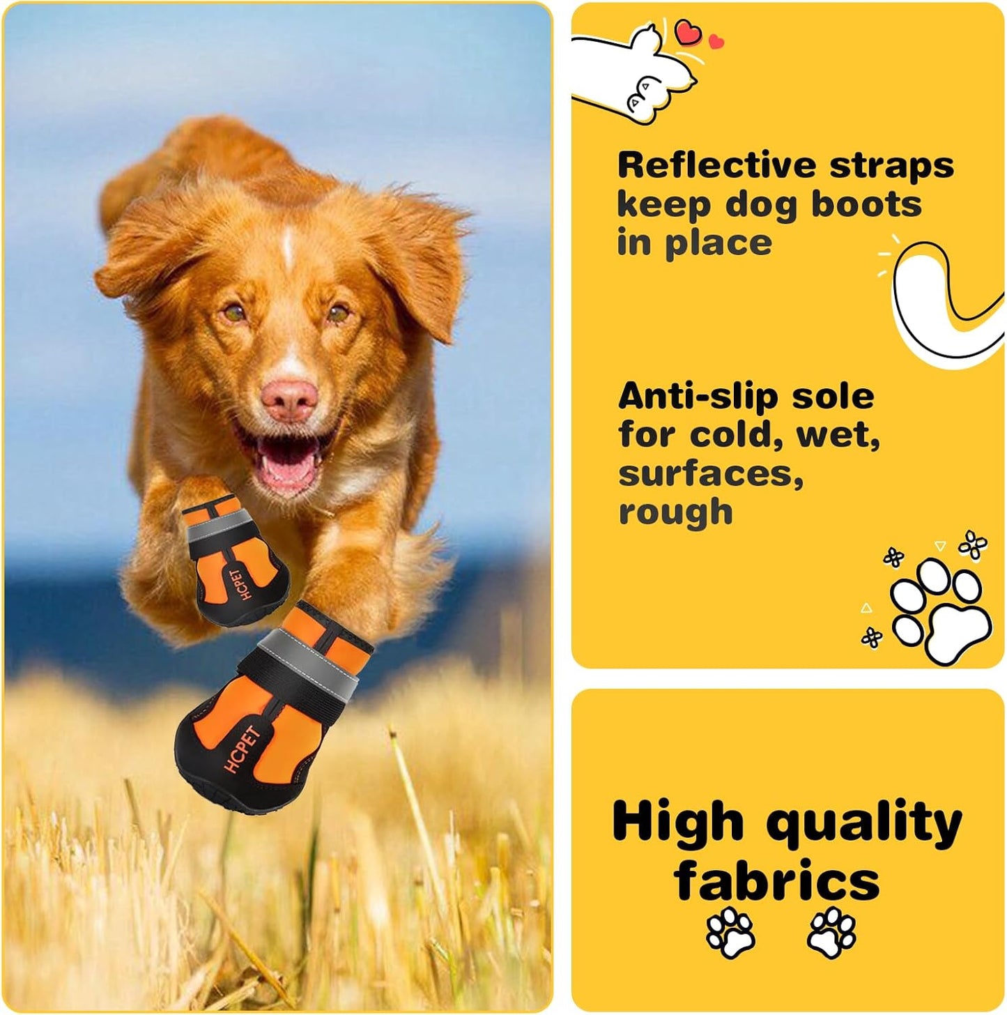 Hcpet Dog Boots, Dog Shoes for Large Dogs, Medium Dog Boots & Paw Protectors, Anti-Slip Dog Booties for Hot Pavement Winter Snow Hiking with Reflective Straps Black Size 6