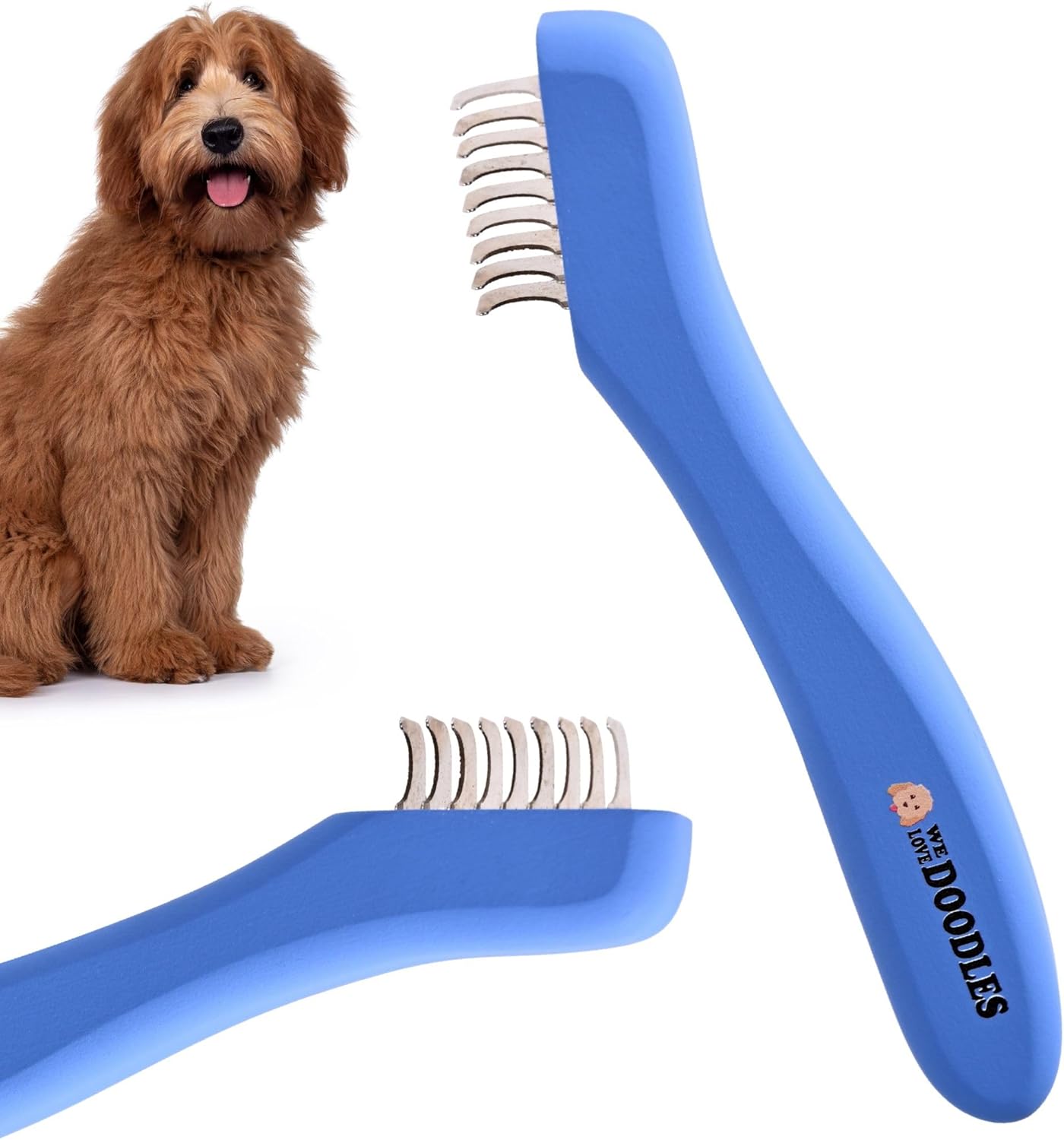 We Love Doodles Dematting Comb for Dogs - Dog Hair Mat Remover, Detangler Comb & Deshedding Tool, Removes Tangles, Knots, & Loose Hair, Metal Comb, Ergonomic Handle (9 Blade)