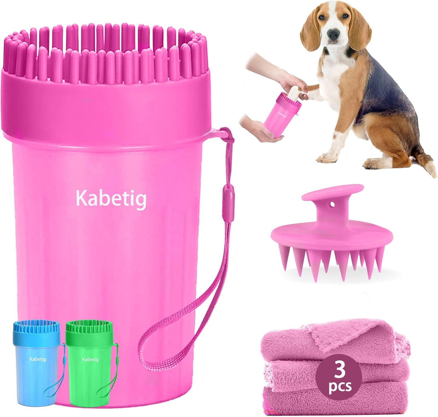 Dog Paw Cleaner Kit for L/XL Dogs - Quick Clean No Full Bath, 2-in-1 Paw Wash Cup with Detachable Silicone Brush Head, Includes Bath Brush & 3 Absorbent Towels, Blue