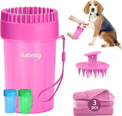 Dog Paw Cleaner Kit for L/XL Dogs - Quick Clean No Full Bath, 2-in-1 Paw Wash Cup with Detachable Silicone Brush Head, Includes Bath Brush & 3 Absorbent Towels, Blue