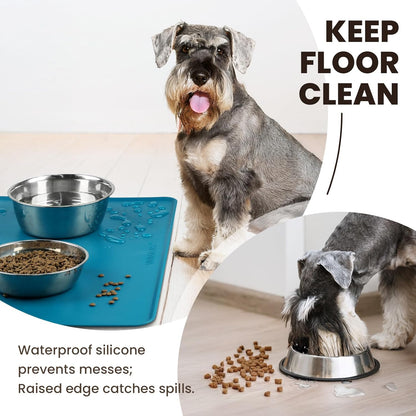 VIVAGLORY Dog Food Mat Flexmat Dog Bowl Mat, Placemat Food Tray with Raised Edges & Lip for Indoor Floor, Non Slip Waterproof Silicone Dish Placemat for Cat & Pet, S, Grey