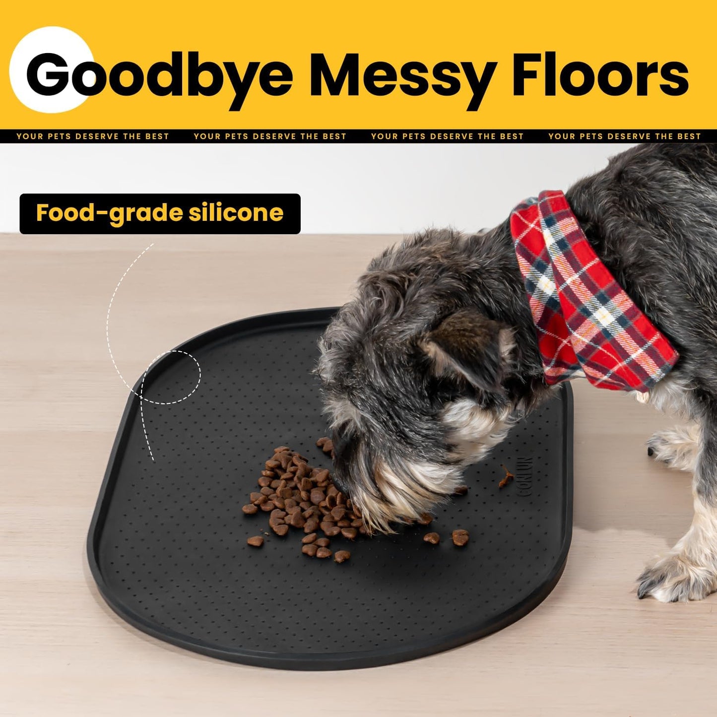 Conlun Dog Food Mat,1/2 Inch Raised Edges Cat Feeding Mat,BPA-Free Silicone Pet Mats for Floor Waterproof,Rubber Placemats for Food and Water Bowls(Natural Tan,18.9"x11.8")