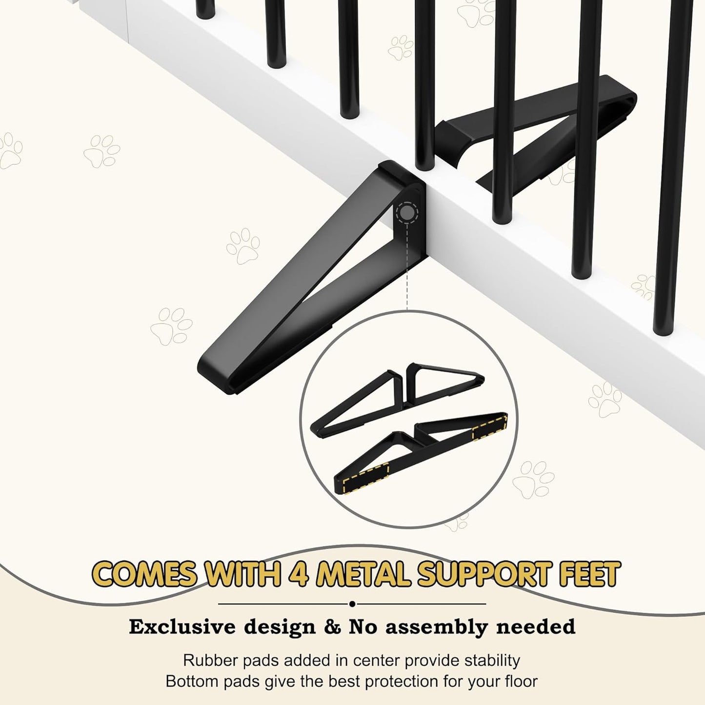 PUPETPO Freestanding Dog Gate with Door, Pet Gate for Stairs, 80 inch Wide Pet Barrier Indoor, Dog Fences Indoor, Support Feet Included, 4 Panels, 24" Tall, Dark Brown