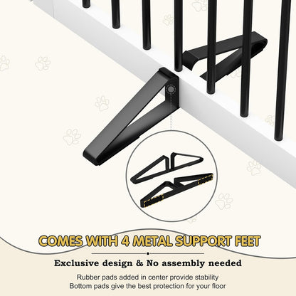 PUPETPO Freestanding Dog Gate with Door, Pet Gate for Stairs, 80 inch Wide Pet Barrier Indoor, Dog Fences Indoor, Support Feet Included, 4 Panels, 24" Tall, Dark Brown