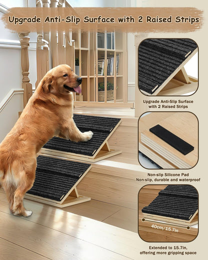 Foldable Wooden Dog Ramp for Stairs, Upgraded Non-Slip Dog ramps, 2 Packs for Small or Medium Dogs and Cats， Step and Stair for Injured and Elderly Pets（No Installation Required）