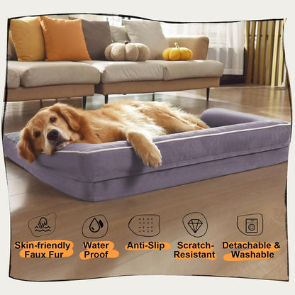 Large Dog Bed Orthopedic Washable - Beds Bolster - Medium XL XLarge Big Dogs - Memory Foam Couch Sofa - Waterproof with Removable Cover