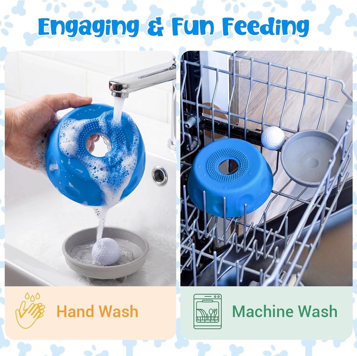 Slow Feeder Dog Bowl with Interactive Roll Ball, Anti-Slip Dog Lick Bowl for Liquid Treats, Bone Broth & Yogurt, Anxiety Relief Boredom Puzzle Feeder for Small Large Dogs